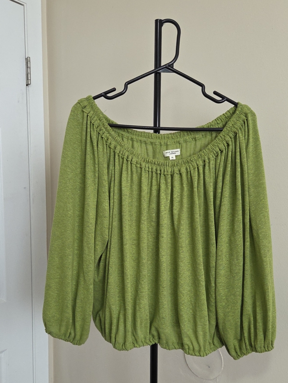 Max Studio Olive Green Off-Shoulder Peasant Top
